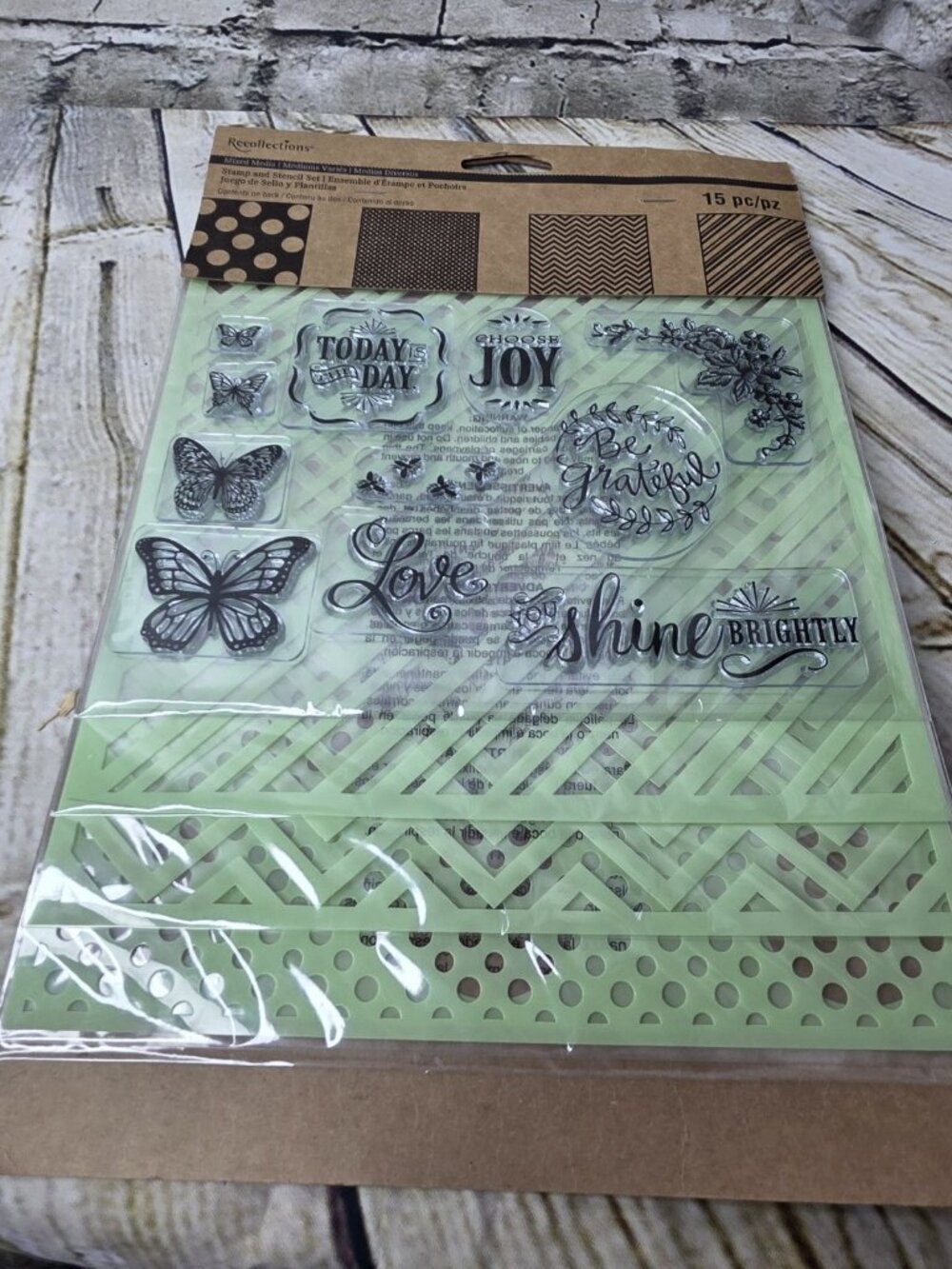Recollections Stamp & Stencil Set Mixed Media Butterflies Floral Love Joy